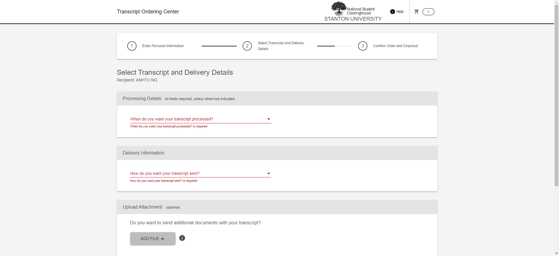 eTranscript – Stanton University